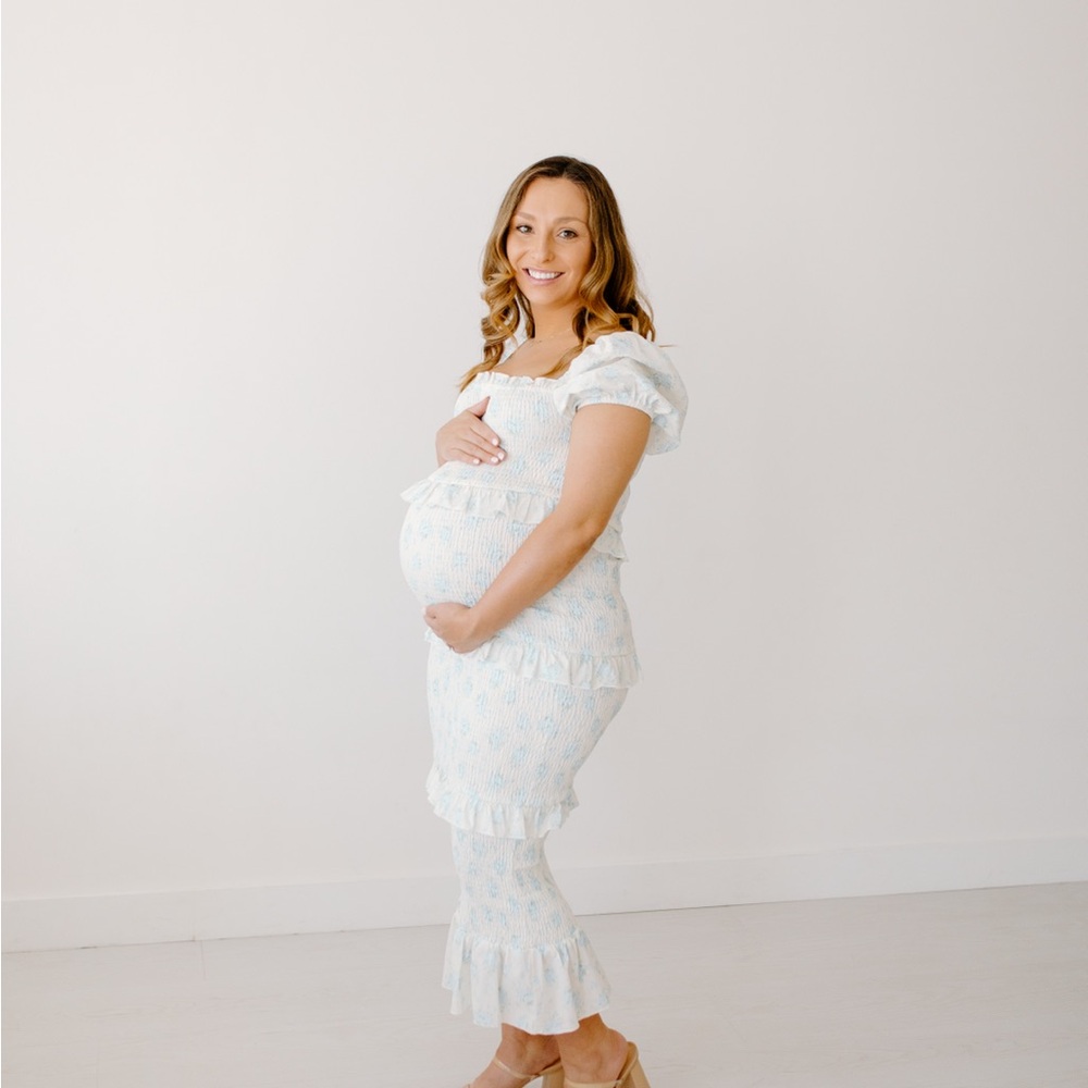 Light Blue Smocked Floral Dress